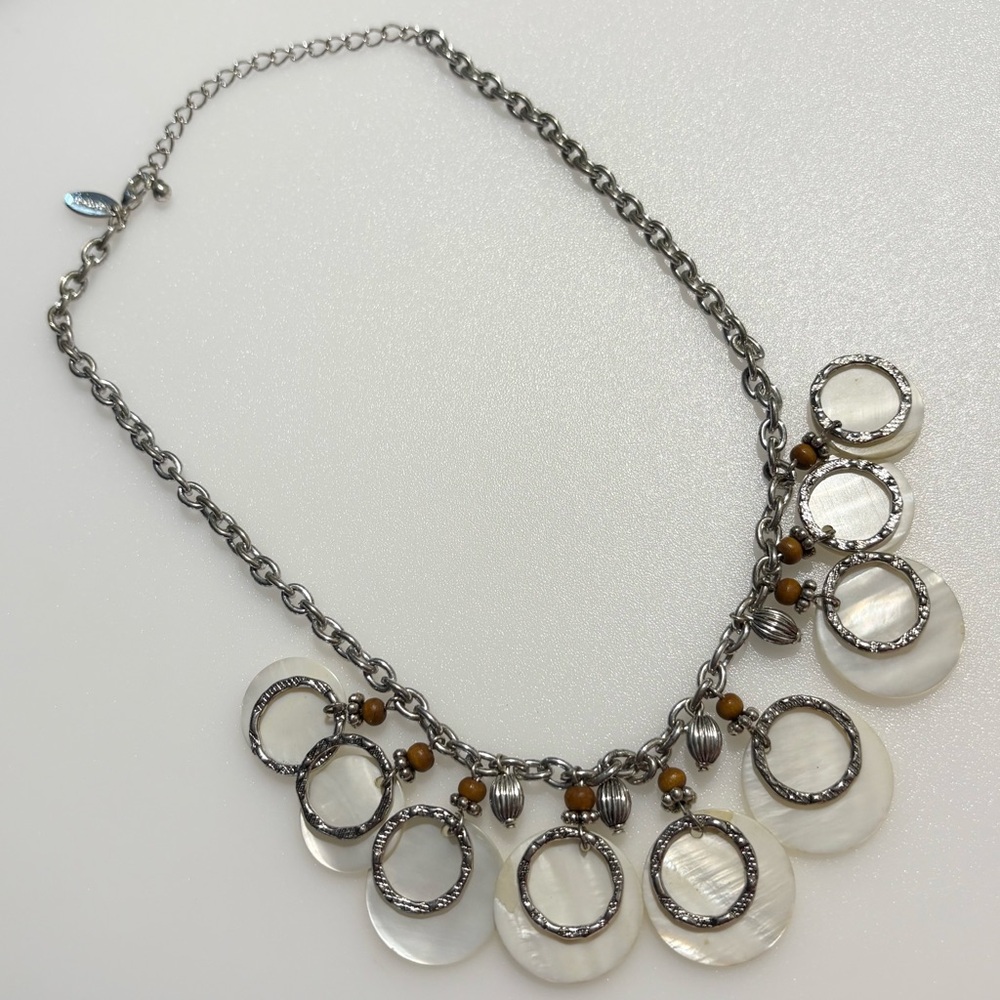 Mother Of Pearl & Silver Disk Dangle Charmed Necklace